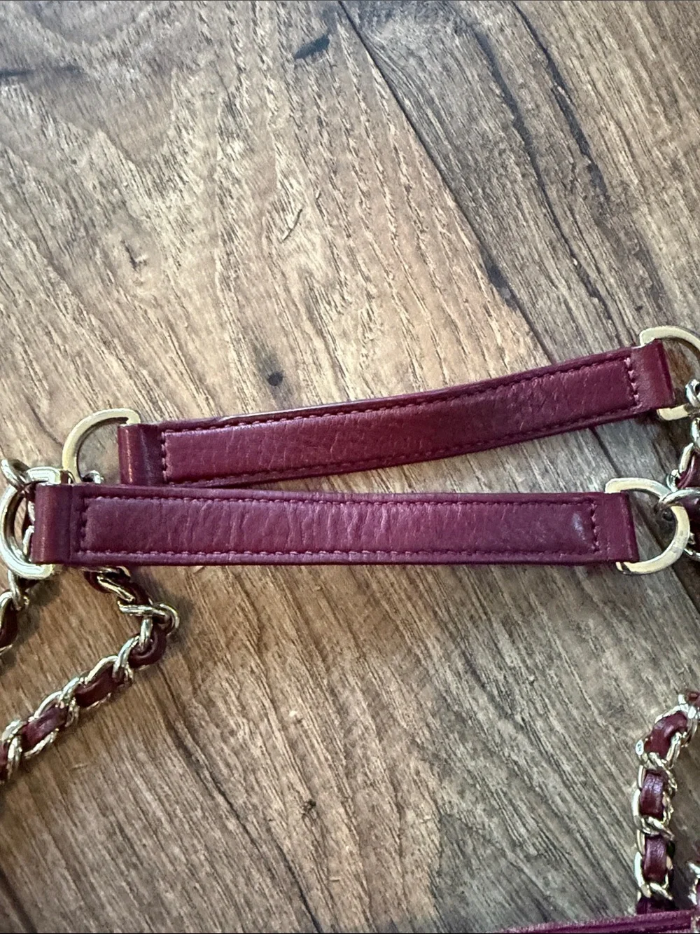 Tory Burch Quilted Leather Tote in Burgundy with Gold Chain Straps